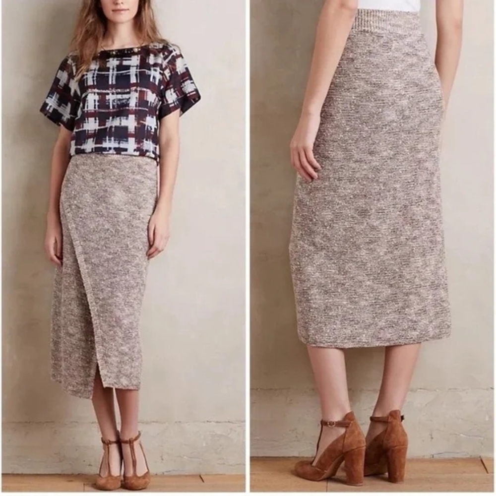 Moth Anthropologie Sweather Faux Wrap Long Skirt Brown/Tan Large
